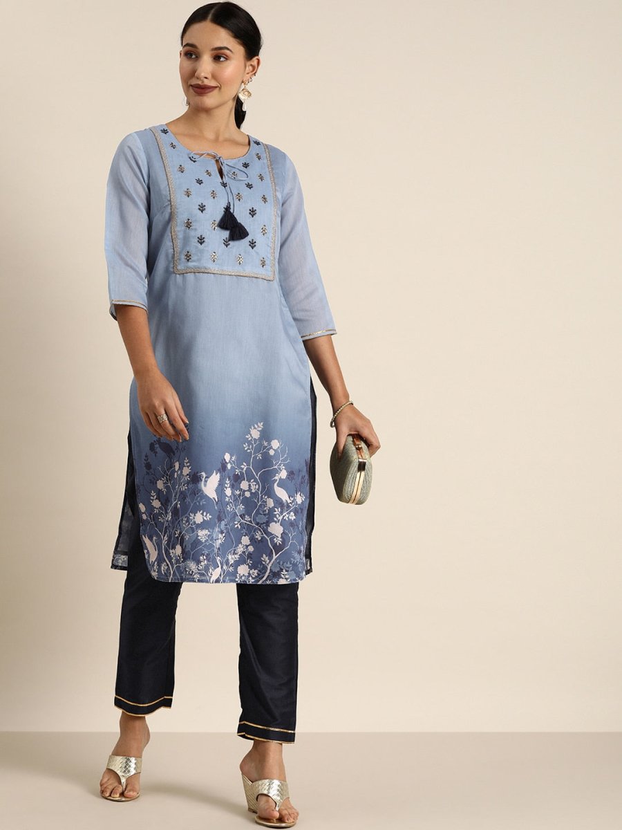 All About You Women Blue Floral Printed Kurta with Trousers | Grocsy