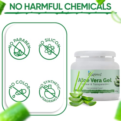 Kazima Aloe Vera Gel Raw - 100% Pure Natural Gel - Ideal for Skin Treatment, Face, Acne Scars, Hair Treatment, Moisturizer & Dark Circles (250 Gram) | Grocsy