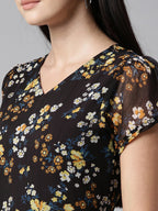 Souchii Women Black Floral Chiffon Maxi Dress | Grocsy