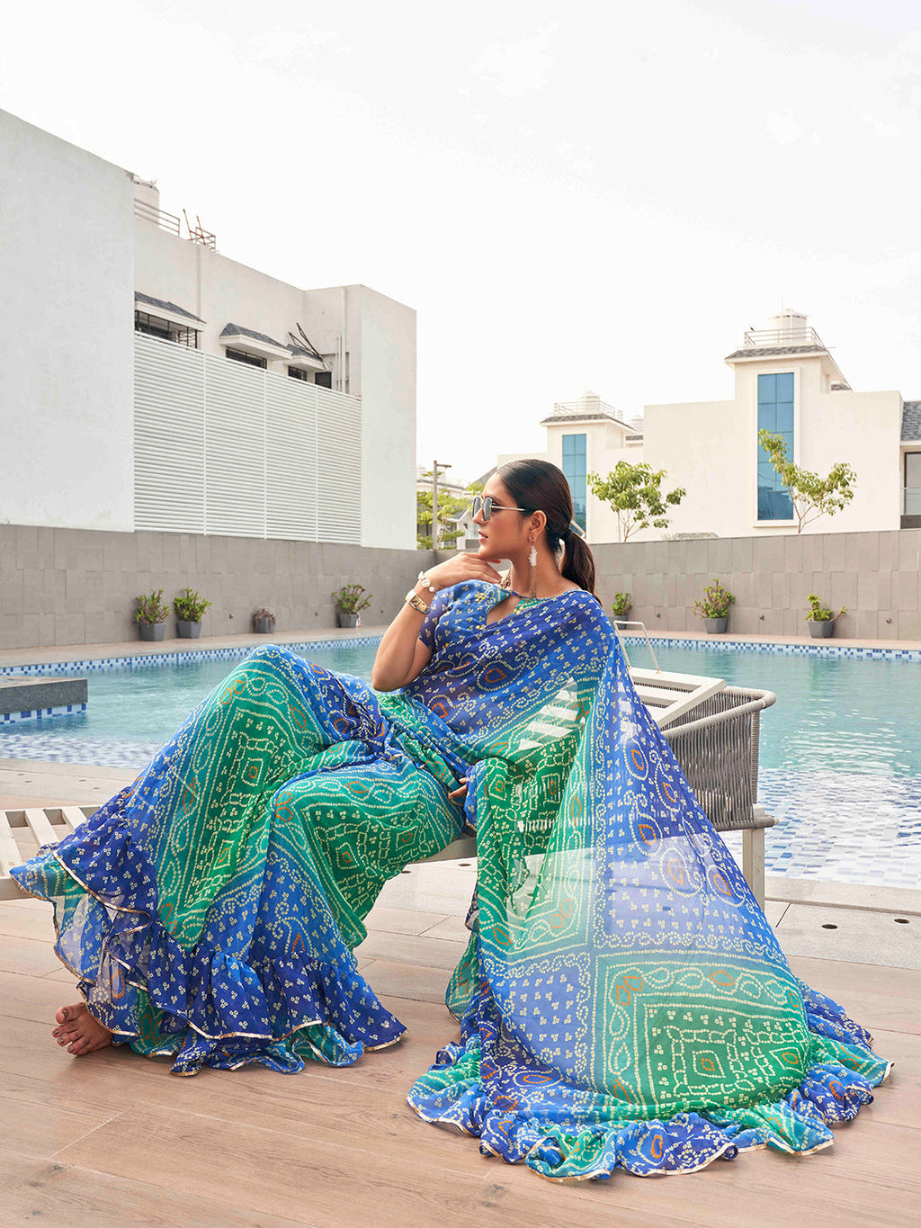 Tikhi Imli Bandhani Gotta Patti Georgette Saree | Grocsy