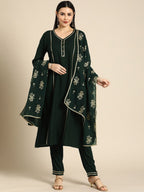 All About You Women Green & Gold-Toned Gotta Patti Kurta with Trousers & With Dupatta | Grocsy