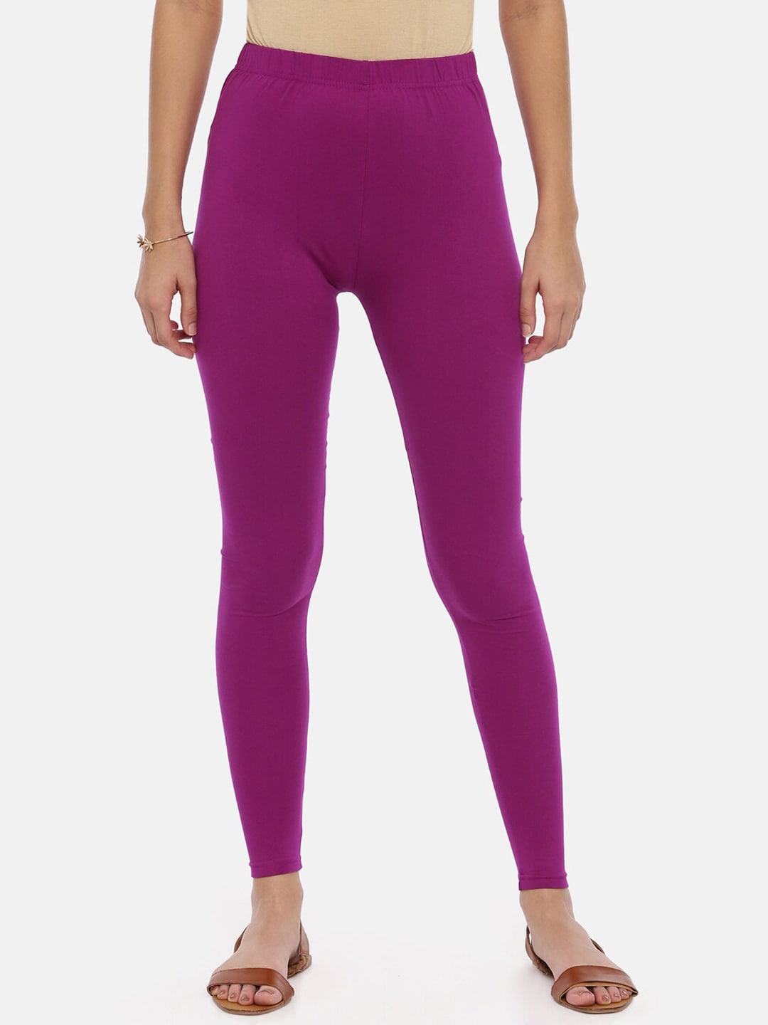 Souchii Purple Solid Slim-Fit Ankle-Length Leggings | Grocsy