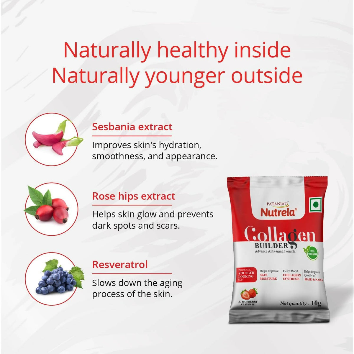 Patanjali Nutrela Collagen Builder Powder - Strawberry Flavour | Grocsy