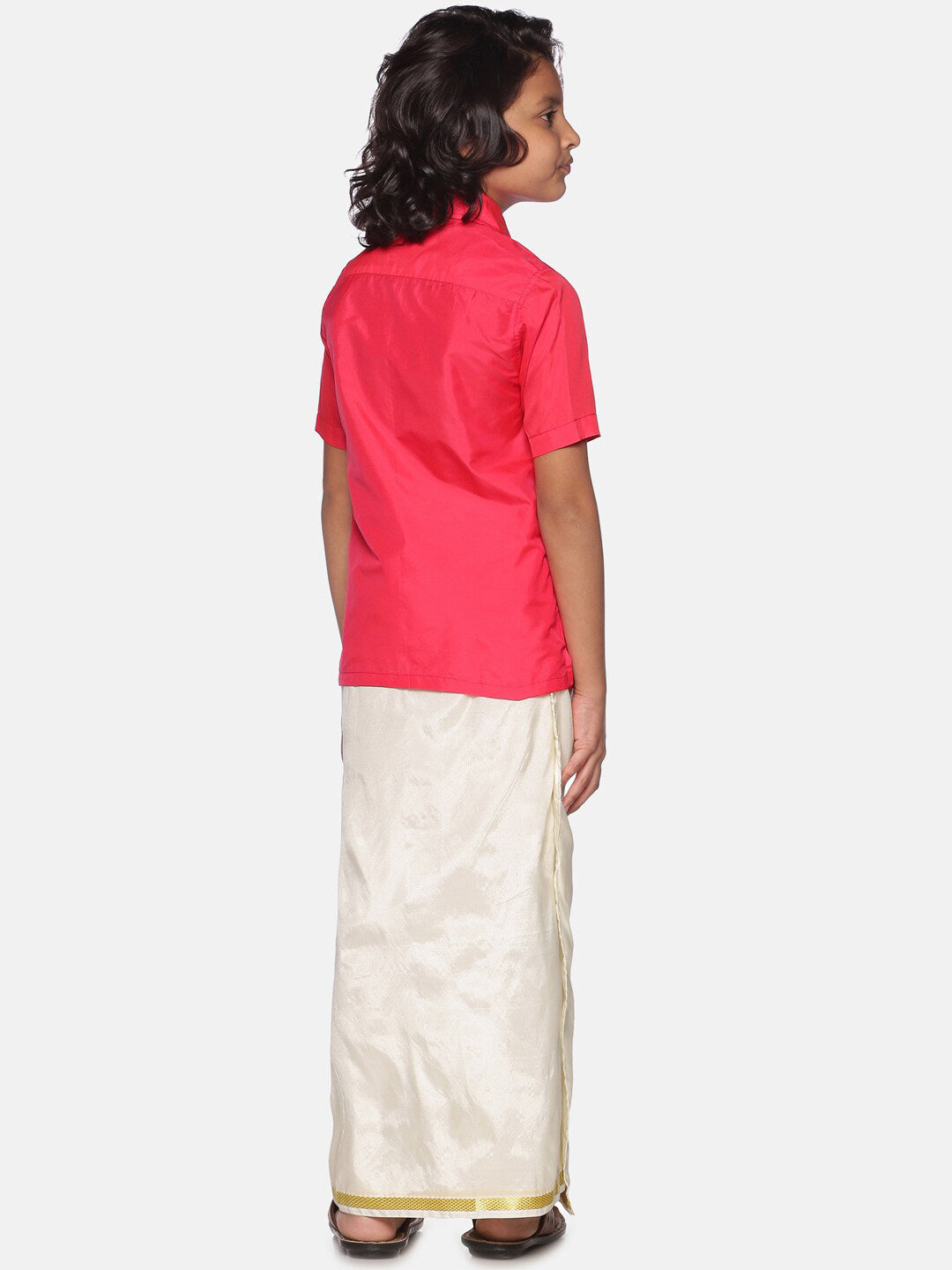 Sethukrishna Boys Rose & White Shirt & Dhoti | Grocsy