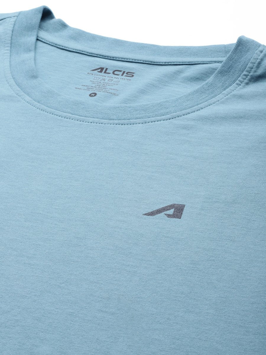 Alcis Men Blue Solid Slim Fit Gym T-shirt | Grocsy