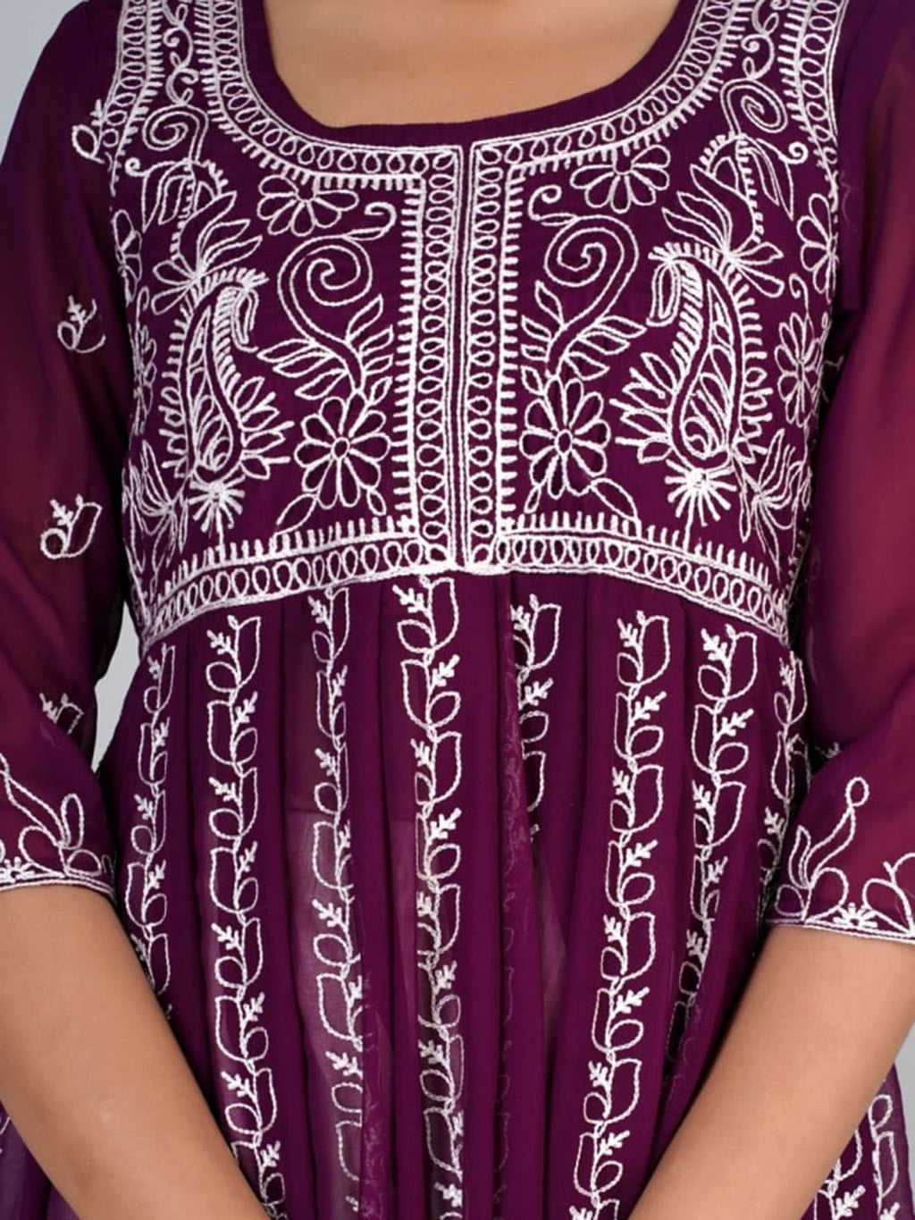 HERE&NOW Purple & White Floral Embroidered Paneled Georgette Anarkali Kurta | Grocsy