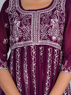 HERE&NOW Purple & White Floral Embroidered Paneled Georgette Anarkali Kurta | Grocsy