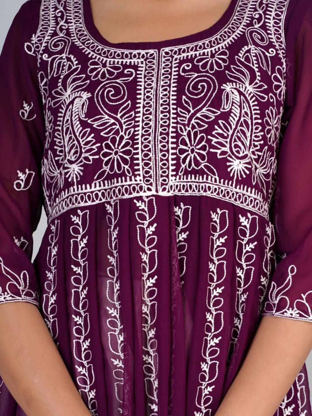 HERE&NOW Purple & White Floral Embroidered Paneled Georgette Anarkali Kurta | Grocsy