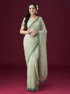 kasee Floral Embroidered Embellished Mirror Work Saree | Grocsy