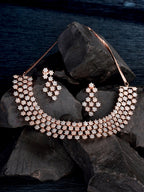 Saraf RS Jewellery White Rose Gold-Polished AD Studded Necklace Jewellery Set | Grocsy