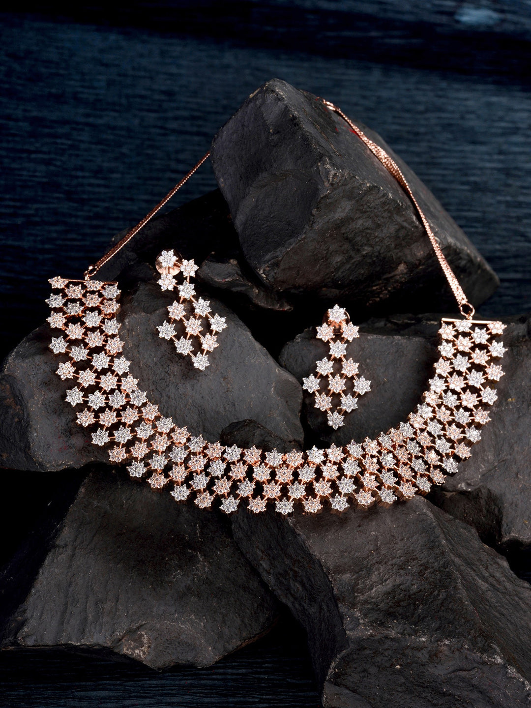 Saraf RS Jewellery White Rose Gold-Polished AD Studded Necklace Jewellery Set | Grocsy