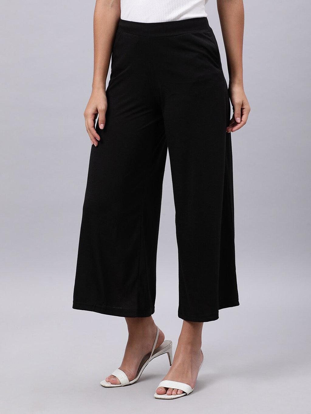 Souchii Women Black Liva Solid Palazzos | Grocsy