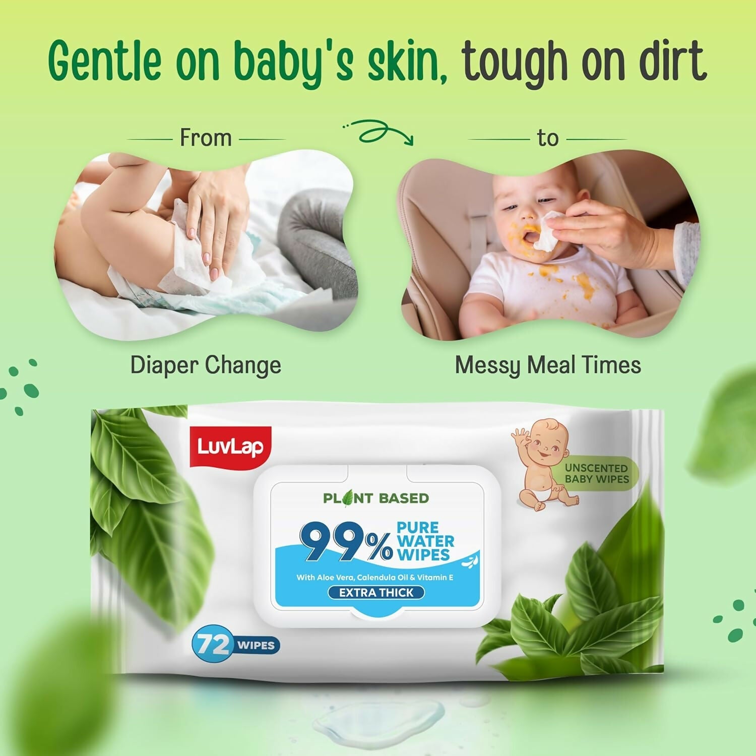 LuvLap Plant Based 99% Pure Water Extra Thick Unscented Baby Wipes | Grocsy