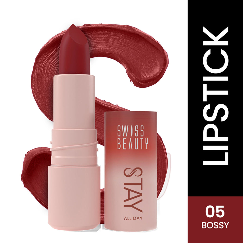Swiss Beauty Stay All Day Lipstick - 05 Bossy | Grocsy
