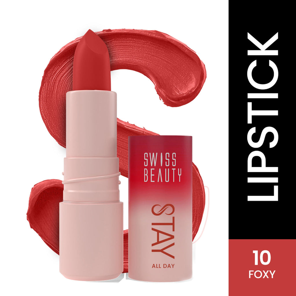 Swiss Beauty Stay All Day Lipstick - 10 Foxy | Grocsy