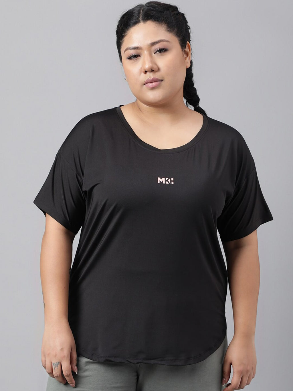 MKH Plus Size Drop Shoulder Sleeves Dri FIT Relaxed Fit Sports T-shirt | Grocsy
