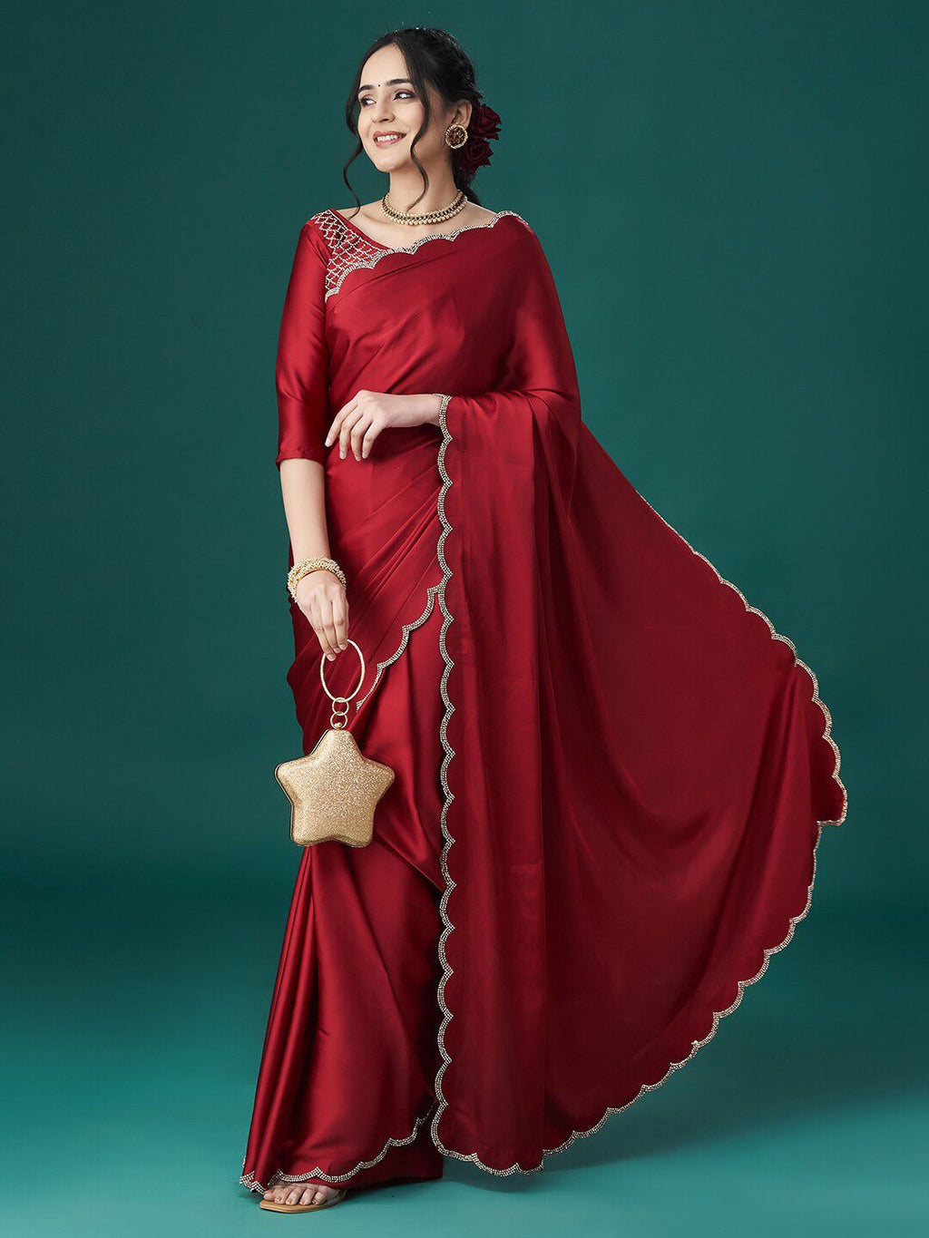 kasee Beads and Stones Satin Sarees | Grocsy