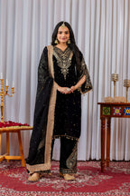 Joban Fashion Black Velvet Embroidery Kurta Set | Grocsy