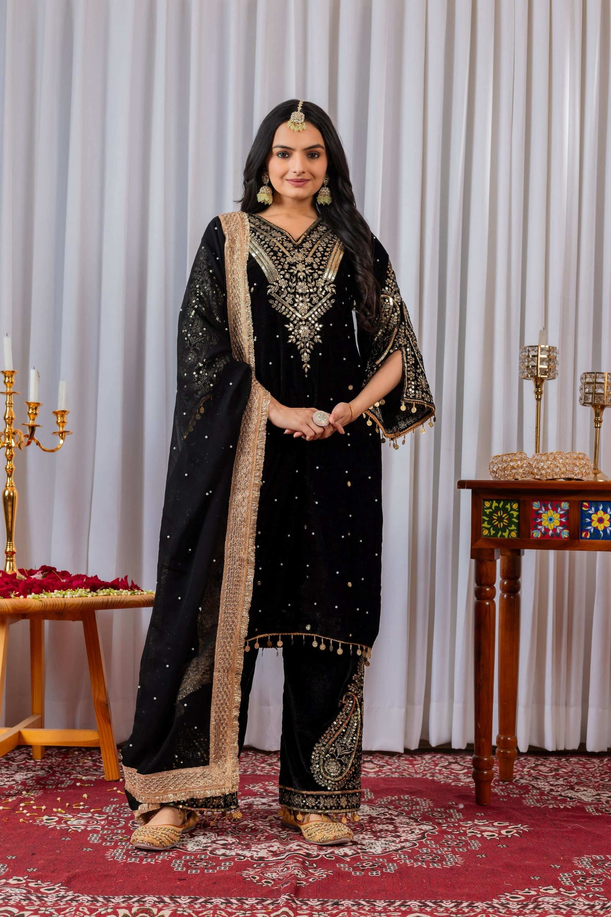 Joban Fashion Black Velvet Embroidery Kurta Set | Grocsy