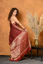 Very Much Indian Modal Silk Ajrakh Handblock Printed Natural Dyes With Designer Border Saree - Red | Grocsy