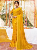 Mustard Georgette Foil Printed Saree with Unstitched Blouse Piece - Avika | Grocsy