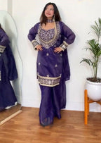 Teeya Creation New Trendy Stylish Real Mirror Work With Lace Border Purple Kurta Set | Grocsy