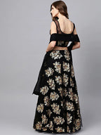 Tulsi Art Black Floral Golden Sequins Work Net Fabric Party Wear Lehenga Choli | Grocsy