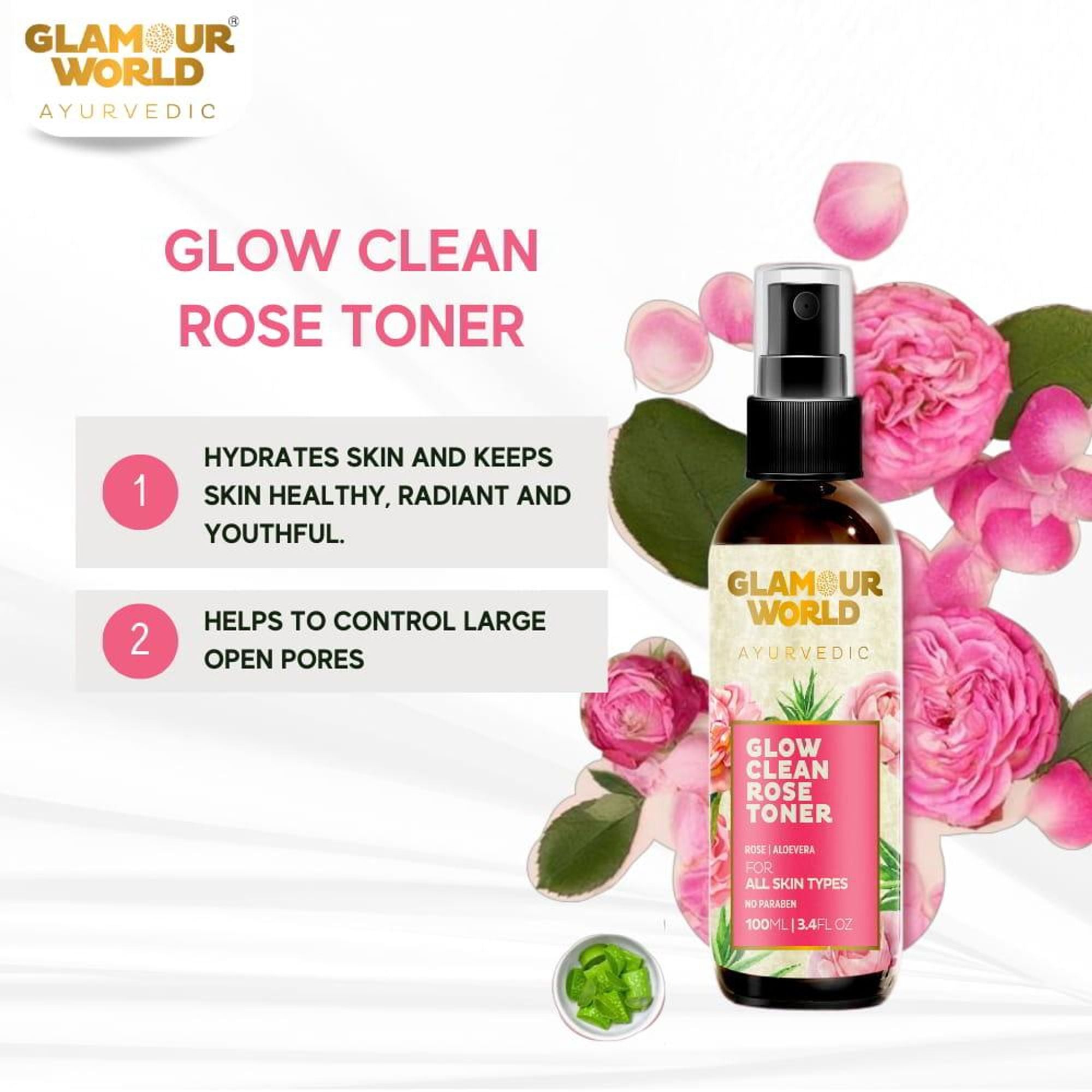 GLAMOUR WORLD AYURVEDIC Glow Clean Rose Toner | Grocsy