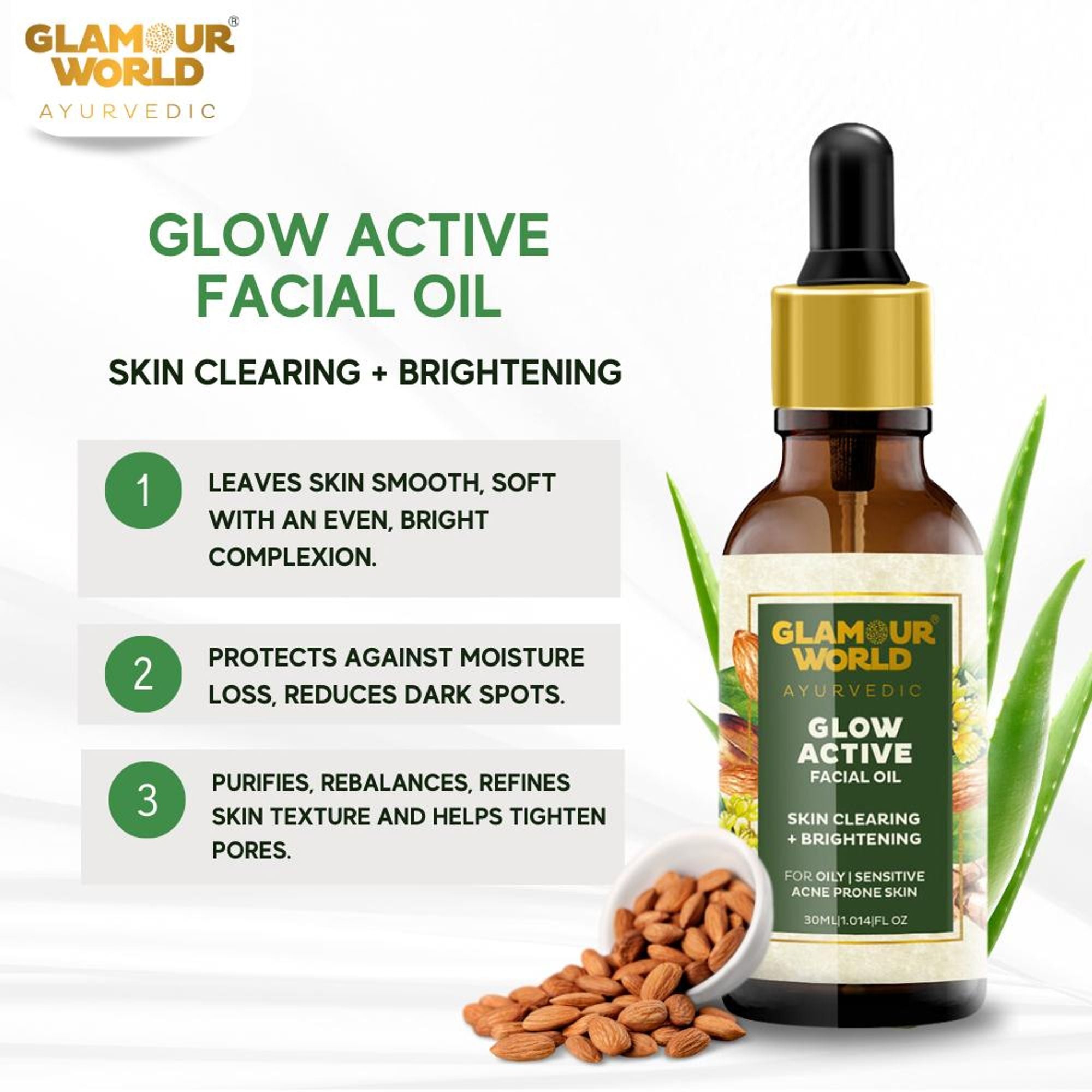 GLAMOUR WORLD AYURVEDIC Glow Active Facial Oil | Grocsy