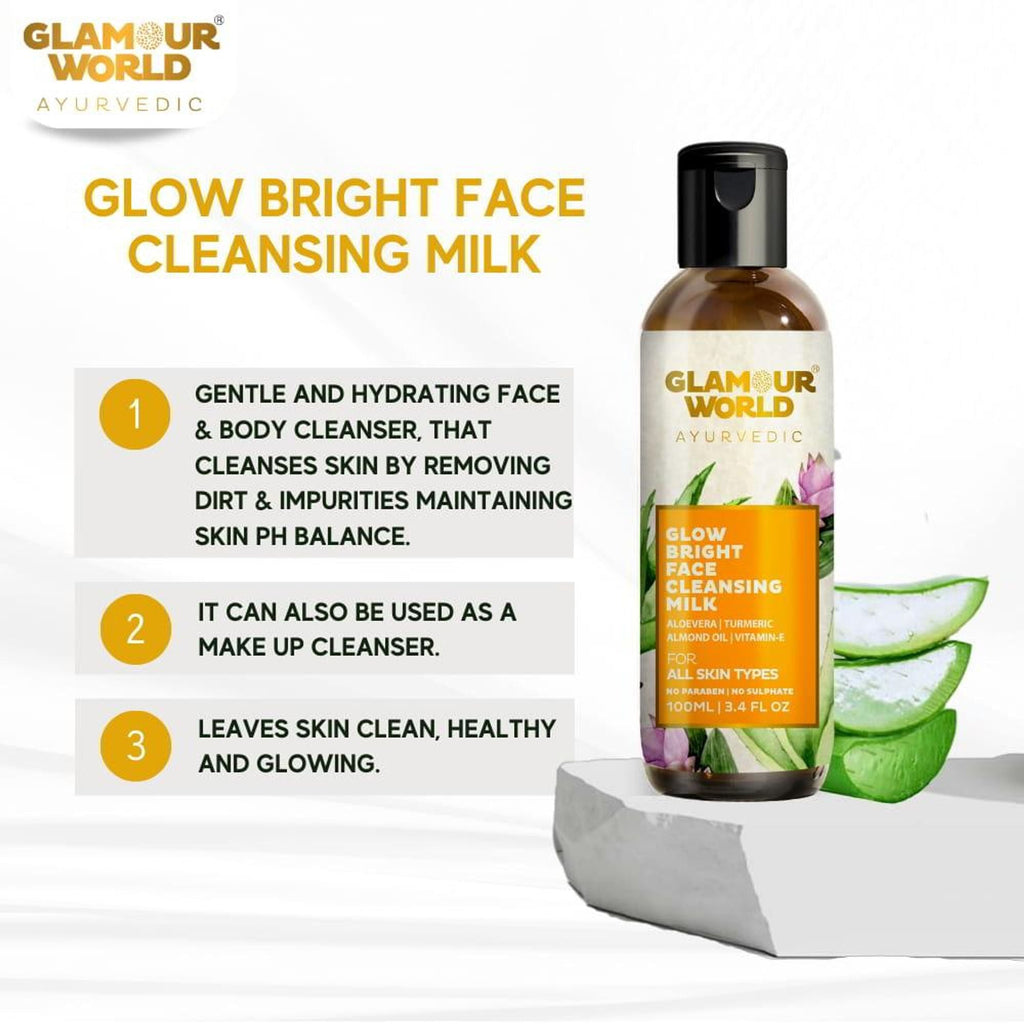 GLAMOUR WORLD AYURVEDIC Glow Bright Face Cleansing Milk | Grocsy