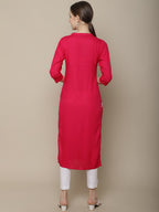 Sangria Women Pink Thread Work Straight Kurta | Grocsy