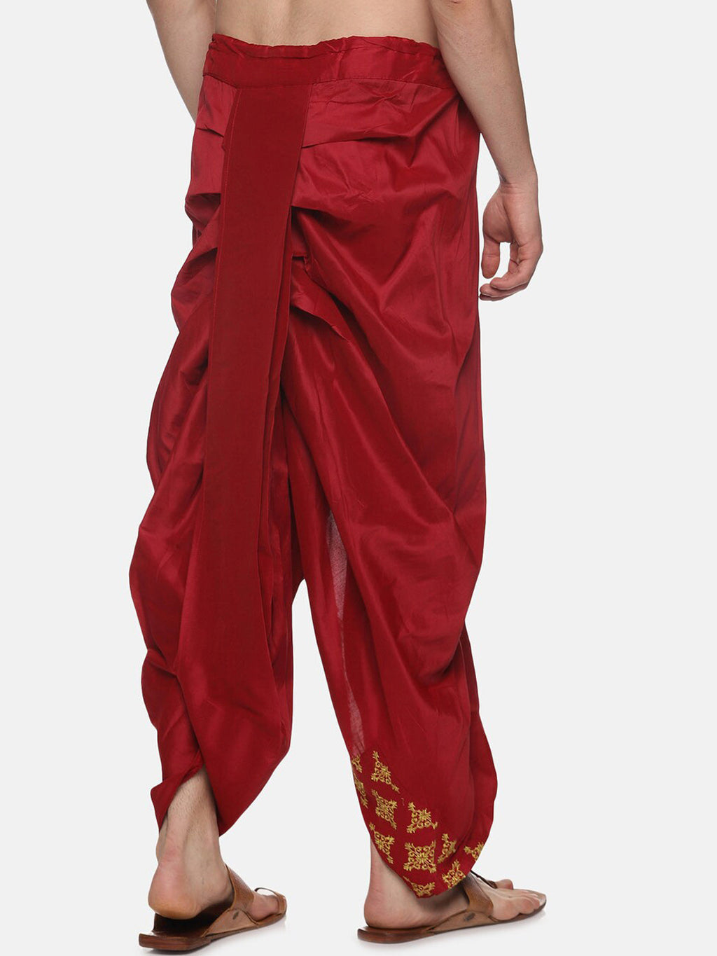 Sethukrishna Men Maroon Embroidered Dhotipants | Grocsy