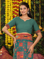 Shree Shyam Fashion Linen Cotton Rama Green Saree | Grocsy