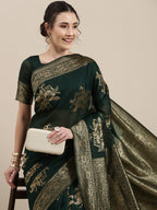 Saree Mall Green Floral Linen Blend Banarasi Saree | Grocsy