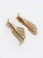 Panash Women Set of 2 Gold-Toned Cubic Zirconia-Studded Alligator Hair Clips | Grocsy