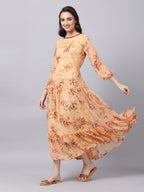 Souchii Floral Printed Boat Neck A-Line Maxi Dress | Grocsy