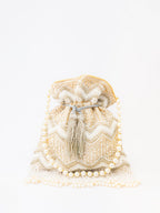 NR By Nidhi Rathi Cream-Coloured & Gold-Toned Embellished Potli Clutch