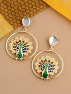 Shoshaa Green Peacock Shaped Drop Earrings | Grocsy