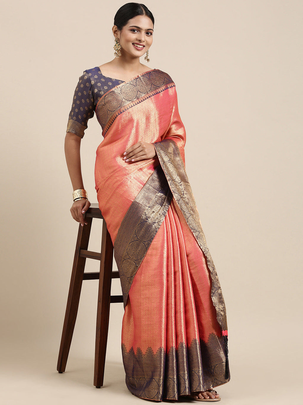 Saree Mall Pink Woven Design Zari Silk Blend Banarasi Saree | Grocsy