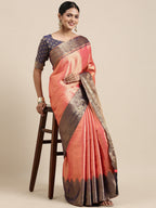 Saree Mall Pink Woven Design Zari Silk Blend Banarasi Saree | Grocsy