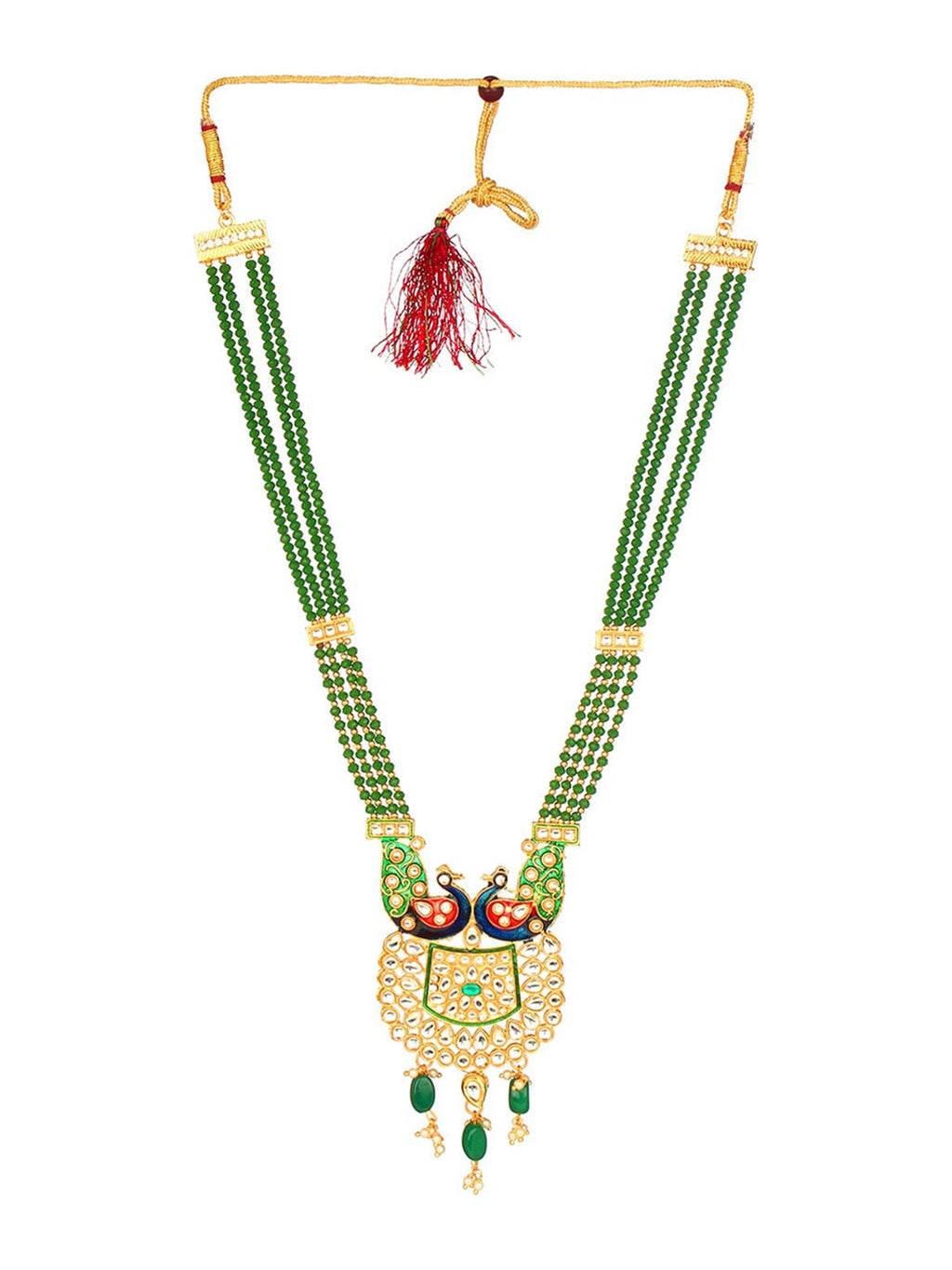 Cardinal Gold-Polished Green Studded Jewellery Set | Grocsy