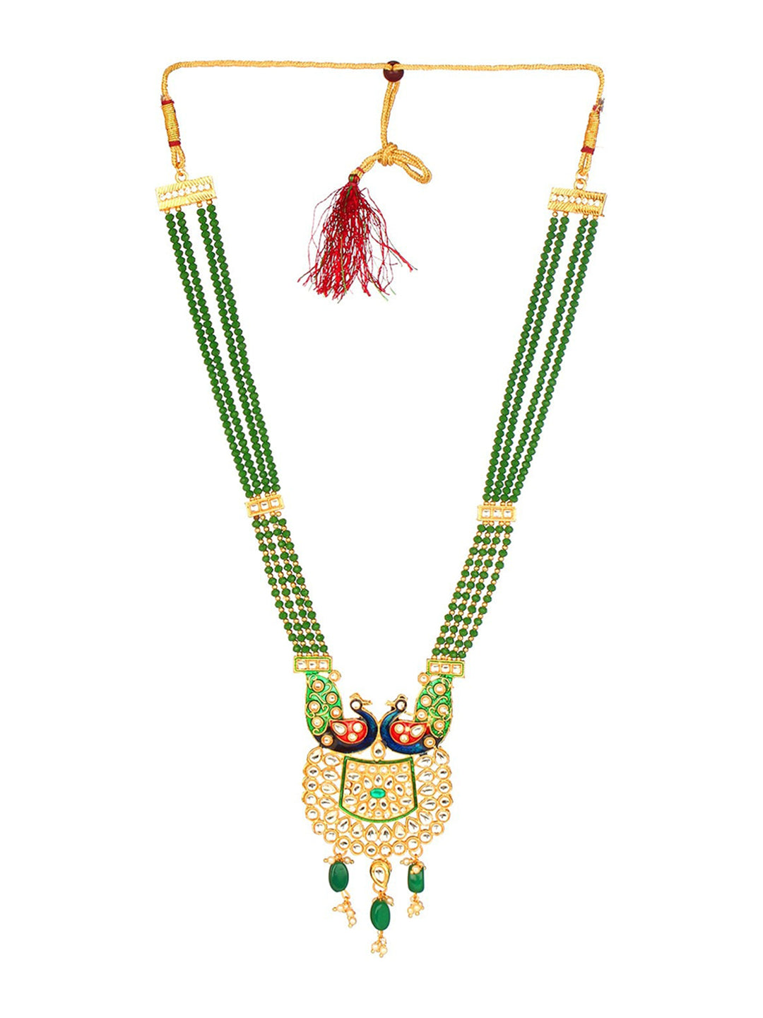 Cardinal Gold-Polished Green Studded Jewellery Set | Grocsy