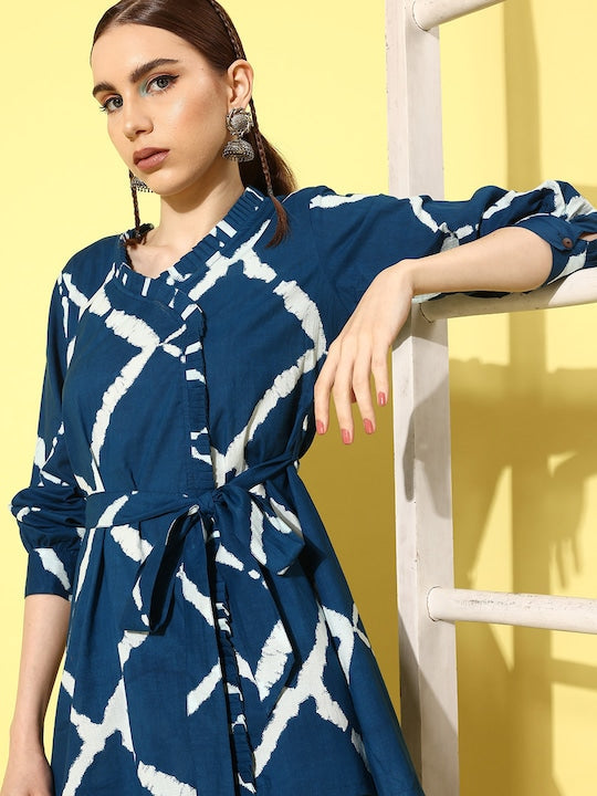 InWeave Women's Indigo Criss Cross Belted Coord Set | Grocsy