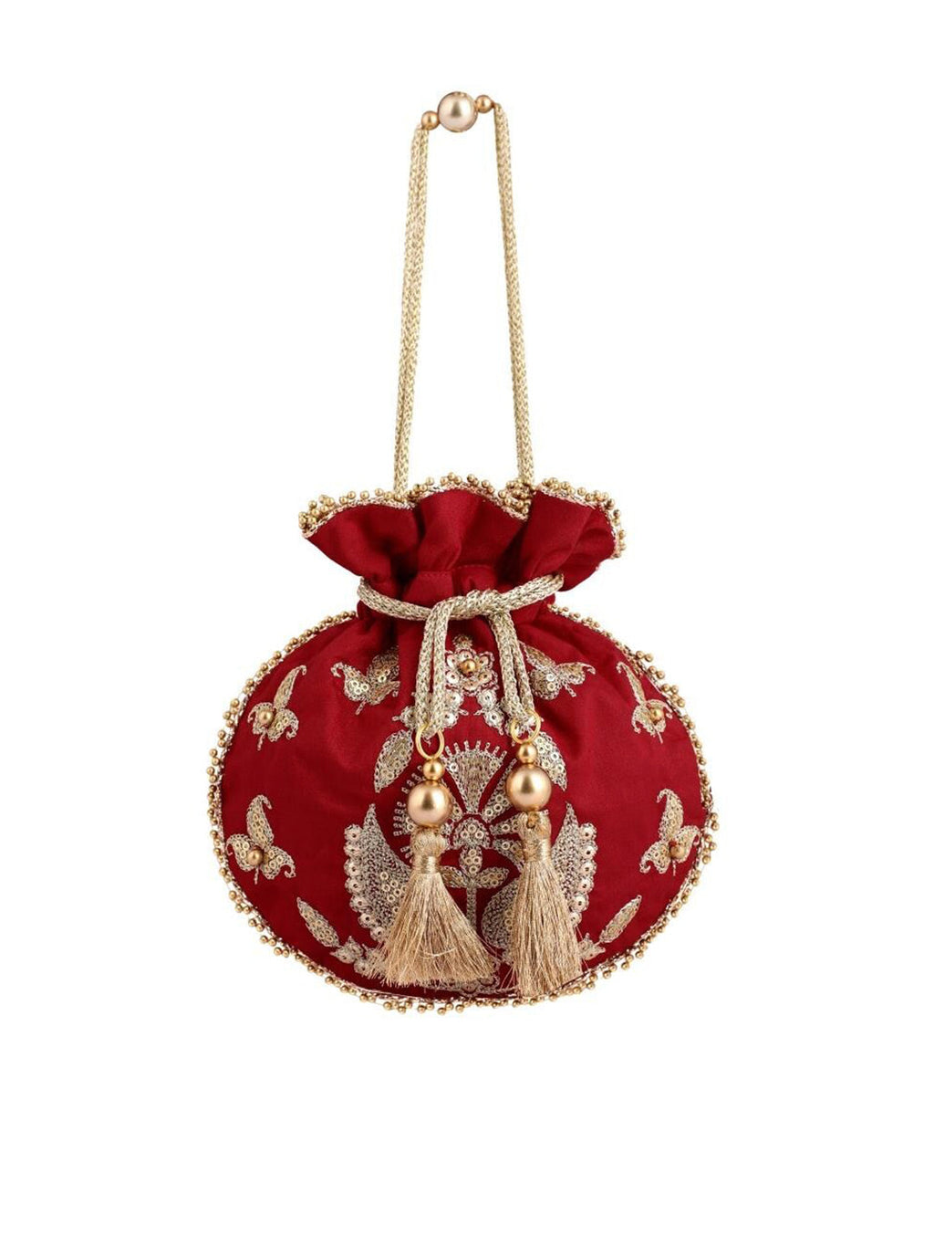 Masq Red & Gold-Toned Embellished Embroidered Potli Clutch | Grocsy