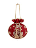 Masq Red & Gold-Toned Embellished Embroidered Potli Clutch | Grocsy