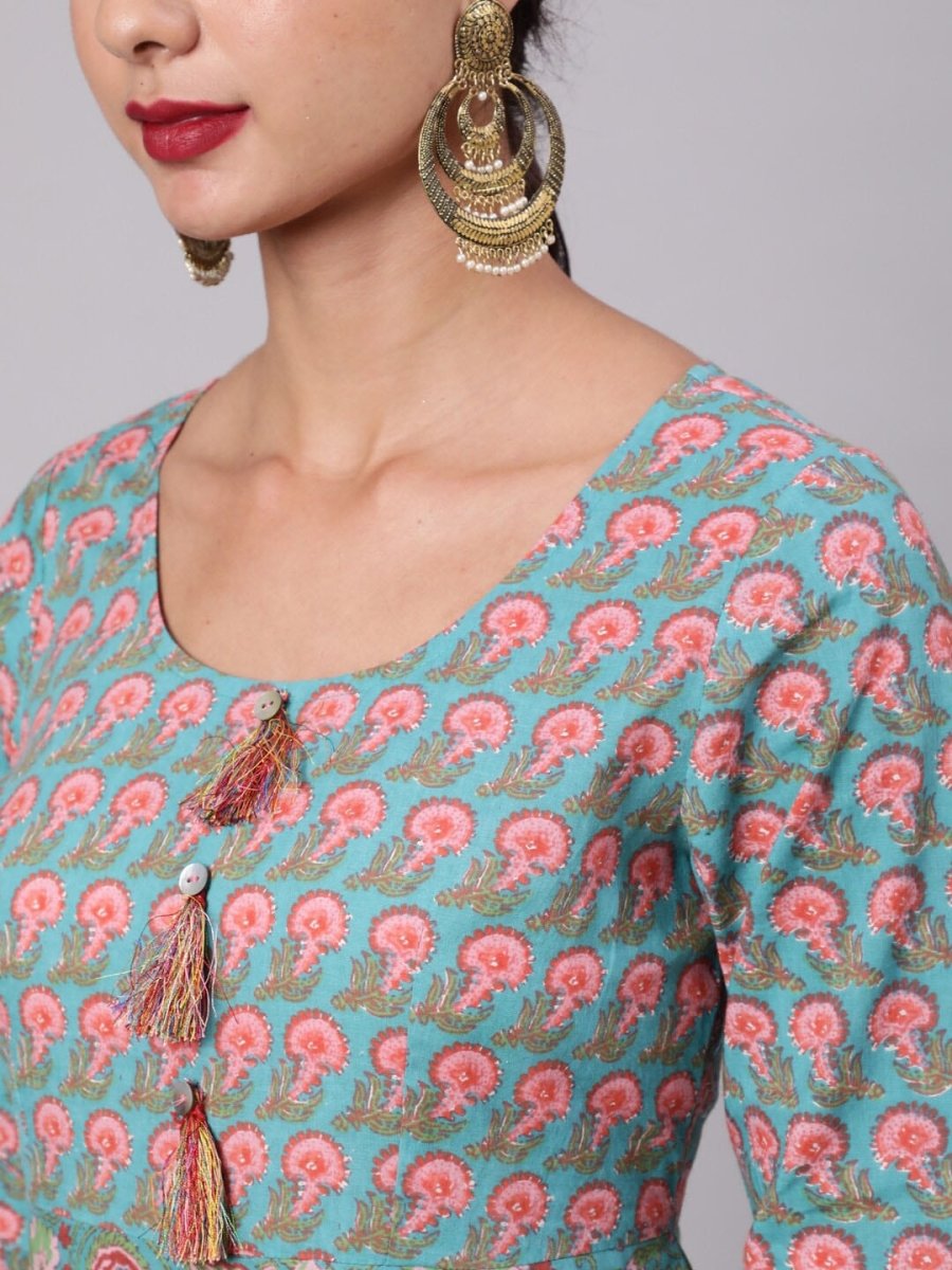 Aks Paisley Printed Cotton Anarkali Kurta | Grocsy