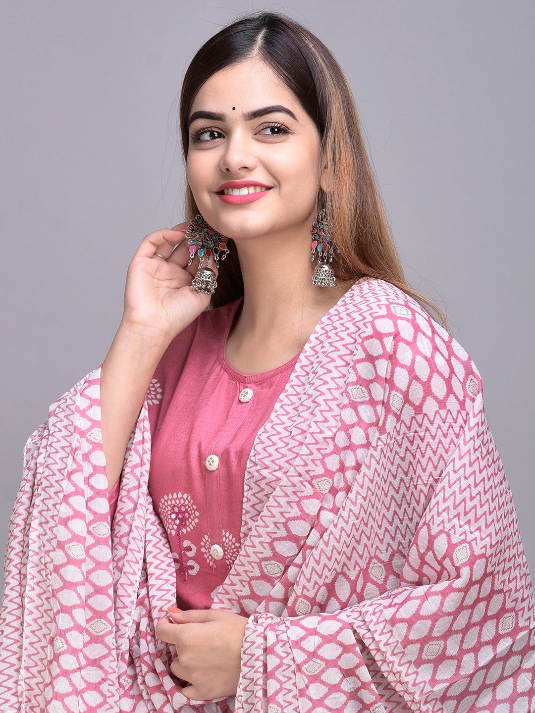 Sangria Ethnic Motifs Printed Kurta with Palazzos & Dupatta | Grocsy