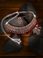 Saraf RS Jewellery Rose Gold-Polished & Red AD & CZ-Studded Contemporary Jewellery Set