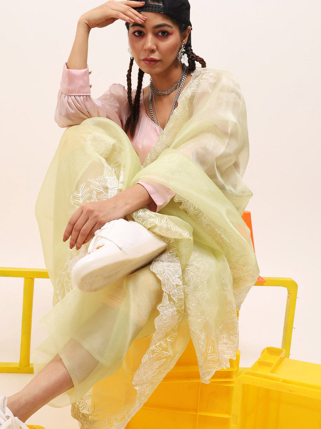 Tikhi Imli Green Floral Embroidered Organza Saree | Grocsy