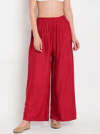 TAG 7 Women Set of 2 White & Red Solid Flared Palazzos | Grocsy